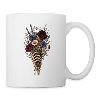Skeletthand mit Wildblumenstrauß - Tasse - Weiß - Rechts