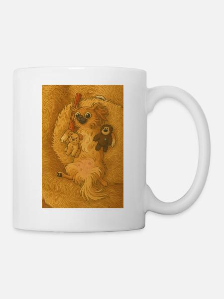 Mila Chien en calotte avec des amis jouets - Mug blanc - blanc