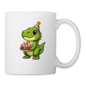 Kleiner Dino mit Geburtstagskuchen - Tasse - Weiß - Rechts