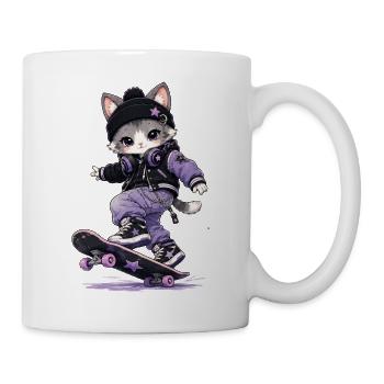 Katzen-Skateboarden - Tasse - Weiß - Rechts