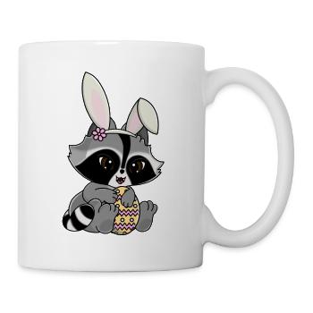 Snuggles der Waschbär im Hasenkostüm mit Osterei - Tasse - Weiß - Rechts