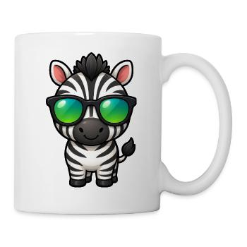 Süßes Zebra Cartoon Kawaii mit Sonnenbrille - Tasse - Weiß - Rechts