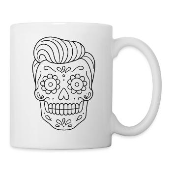 Mexikanischer Totenkopf_Kurzhaarfrisur ausmalen - Tasse - Weiß - Rechts