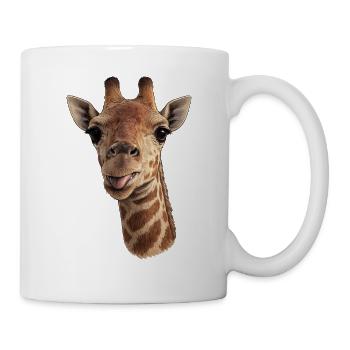 Giraffenkopf mit Zunge - Nahaufnahme - Tasse - Weiß - Rechts