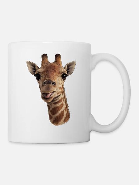 Giraffenkopf mit Zunge - Nahaufnahme - Tasse - Weiß