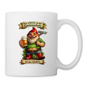 Garten-Gnom mit Bier und Spaten - Tasse - Weiß - Rechts