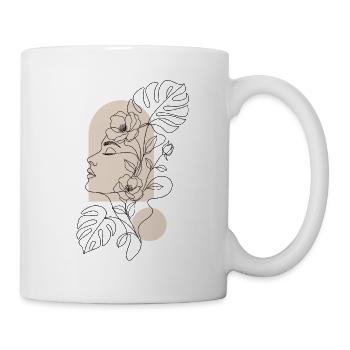 Minimalist One Line Art Woman Face & Floral - Tasse - Weiß - Rechts