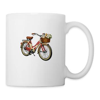 Vintage Fahrrad mit Blumenkorb - Tasse - Weiß - Rechts