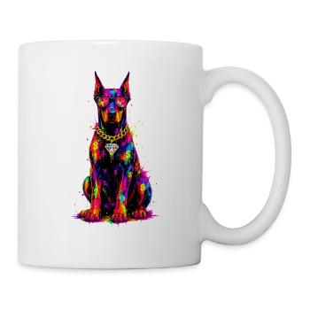 Bunter Neonhund mit Diamant - Tasse - Weiß - Rechts