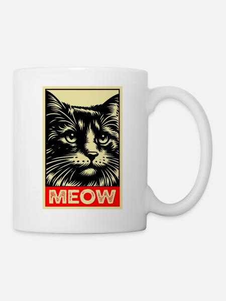 Meow Cat Retro Poster Cats Gift - Mug - white