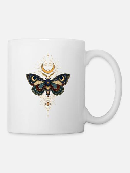 Goldener Mondschmetterling mit Sternenstrahlen - Tasse - Weiß
