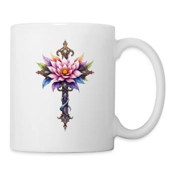 Floral Lotus Cross: Ornamental Dagger - Mug - white - Right