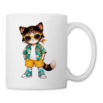 Hawaiian Tropical Cat Yellow Glasses - Mug - white - Right