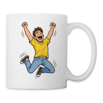 Jubilant Man in the Jump – Comic Winner Success - Mug - white - Right