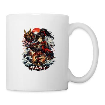 Roter Samurai mit Kirschblütenwellen - Tasse - Weiß - Rechts