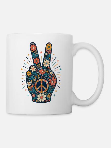Blumen Peacezeichen Floral Stil - Tasse - Weiß