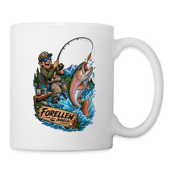 Forellenangeln Comic-Abenteuer - Tasse - Weiß - Rechts