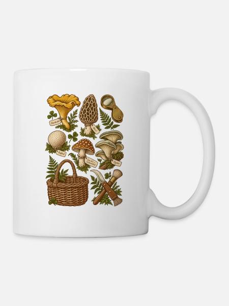 Pilze im Wald – botanische Illustration - Tasse - Weiß