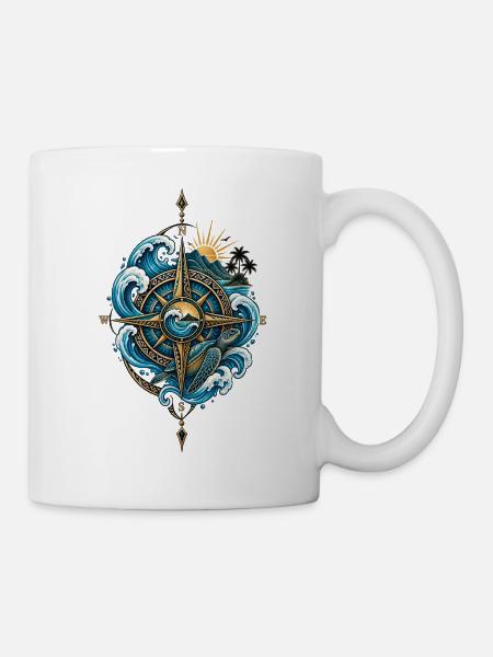 Polynesischer Kompass – Ozeangeist & Reisen - Tasse - Weiß