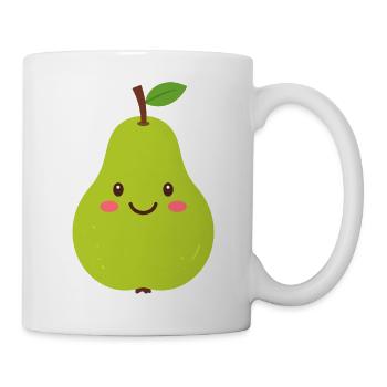 Green Kawaii Pear – Sweet Fruit Design - Mug - white - Right