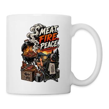 Meat, Fire, Peace, BBQ - Mug - white - Right