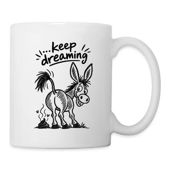 Black and white cartoon donkey with a big grin - Mug - white - Right