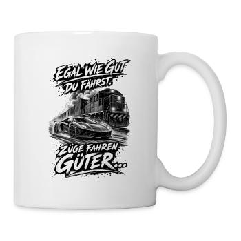 Güterzug trifft Supersportwagen - Tasse - Weiß - Rechts