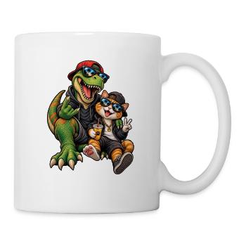 Dino & Katze: Sonnenbrillen-Duo - Tasse - Weiß - Rechts