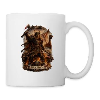 Guerrier viking féroce en bannière éclairée par le feu - Mug blanc - blanc - Droite