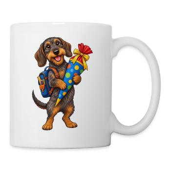 Dackel Schulanfang – Einschulung mit Schultüte - Tasse - Weiß - Rechts