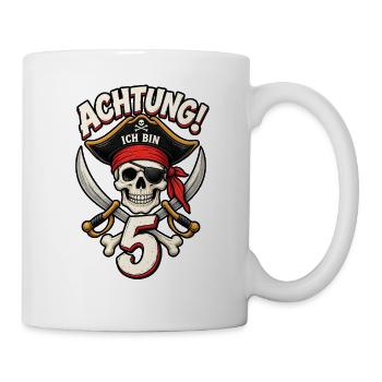 5. Geburtstag Pirat – Achtung Ich Bin 5 – Piraten  - Tasse - Weiß - Rechts
