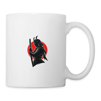 Samurai-Silhouette unter roter Sonne - Tasse - Weiß - Rechts