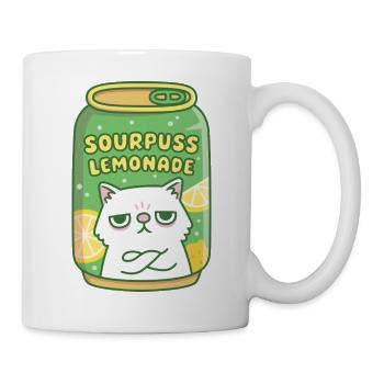 Funny Grouchy Cat Sourpuss Lemonade Drink Can - Mug - white - Right