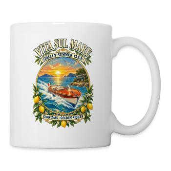 Italienische Riviera Boot Sonnenuntergang Design - Tasse - Weiß - Rechts