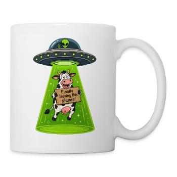 UFO Kuh: Endlich Verlassen Diesen Planeten - Tasse - Weiß - Rechts