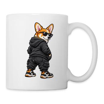 Gangster Corgi im coolen Streetwear Look - Tasse - Weiß - Rechts