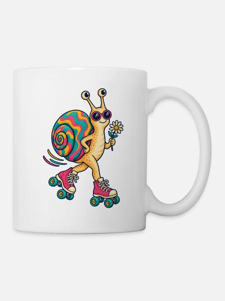 Bunte Schnecke auf Roller - Tasse - Weiß