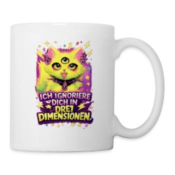 Neongelbe Katze mit drei Augen und Punk-Piercings - Tasse - Weiß - Rechts