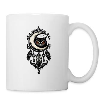 Mond- und Eulenornament - Tasse - Weiß - Rechts
