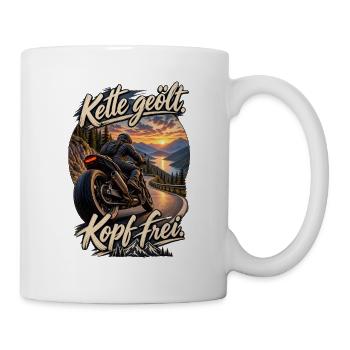 Kette geölt, Kopf frei - Tasse - Weiß - Rechts