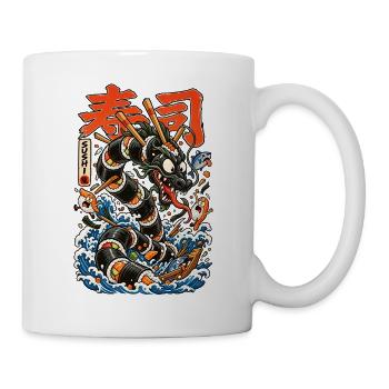 Sushi-Drache auf Meereswellen - Tasse - Weiß - Rechts