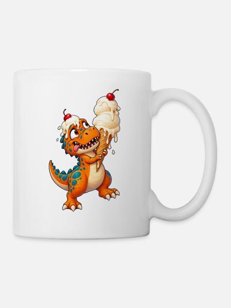 Dino mit Eiscreme Übermut - Tasse - Weiß