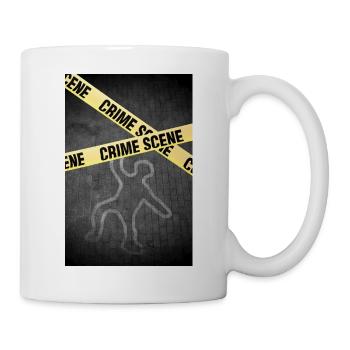 Eine Umriss einer Person auf einer Straße. Mord? - Tasse - Weiß - Rechts