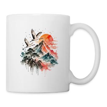 Japan Kraniche Berg Aquarell - Tasse - Weiß - Rechts
