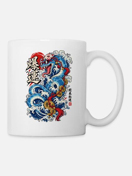 Blauer Drache in Wellenzauber - Tasse - Weiß