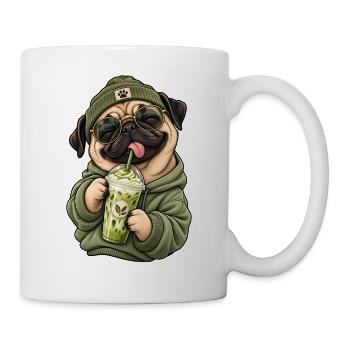 Süßer Mops mit Matcha Latte - Tasse - Weiß - Rechts