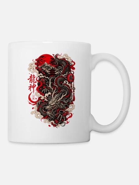 Roter Monddrachen Zenpanorama - Tasse - Weiß