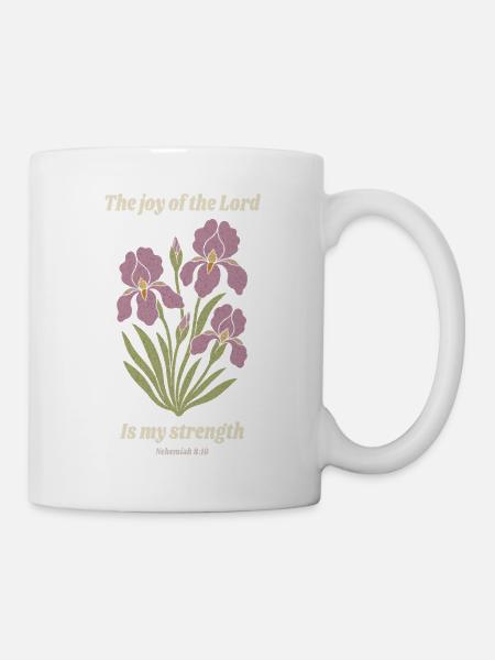 Die Freude des Herrn – Iris-Blumendesign - Tasse - Weiß