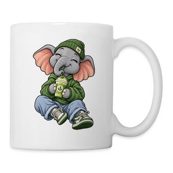 Süßer Elefant mit Matcha Latte - Tasse - Weiß - Rechts