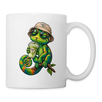 Süßes Chamäleon mit Matcha Latte - Tasse - Weiß - Rechts